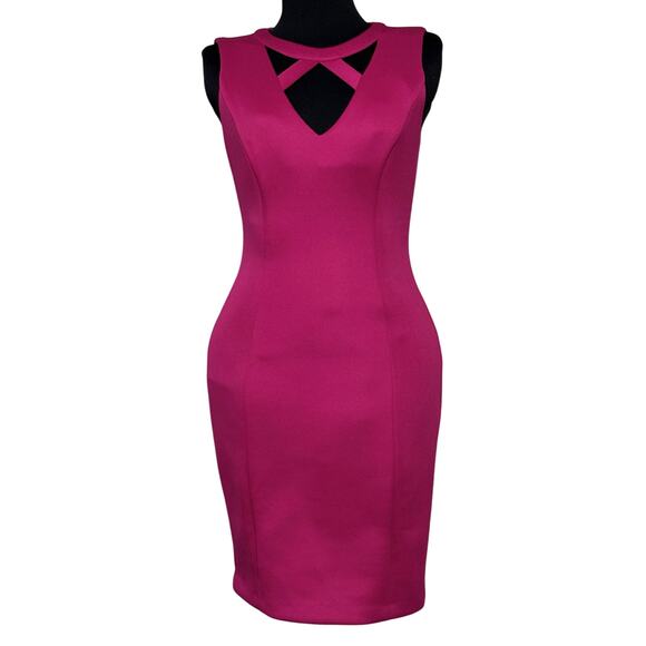 Guess Los Angeles Women’s Dress Sz 4 Bodycon Pink Vneck Lattice Cocktail Wedding - Picture 1 of 11